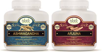biotic Ashwagandha Capsules and Arjuna Capsules for Heart Care Extract 500mg-120 Capsules