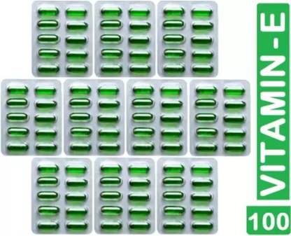 PHARMAZAIN LIFE SCIENCES Vitamin E (Pack of 100 Capsules) Face Hair Pimple Glowing Skin & hair care (100 Capsules)