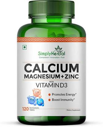 Simply Herbal Calcium, Magnesium, Zinc with Vitamin D3 & B12 Supplement Promotes Bone