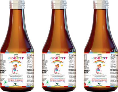 HealthBest Kidbest Multivitamin Syrup for 3-13 Years Kids | Each Pack of 200ml | Pack of 3