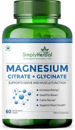 Simply Herbal Magnesium Citrate + Glycinate 500Mg Support Nerve & Muscle Function