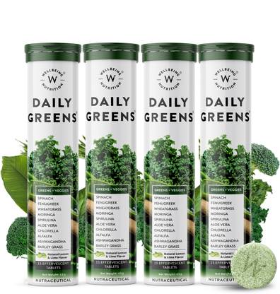 Wellbeing Nutrition Daily Greens with Organic Plant Superfood, Wholefood Multivitamin - Pack of 4