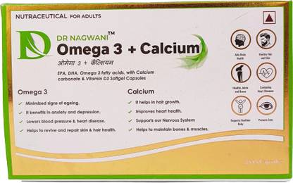 DR NAGWANI Omega 3 + Calcium Rich in Fatty Acids EPA 360mg, DHA 240mg & Cal 500mg Softgel