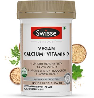 Swisse Ultiboost Vegan Calcium+VitaminD3 Supplements for Immunity, Stronger Bones&Muscles