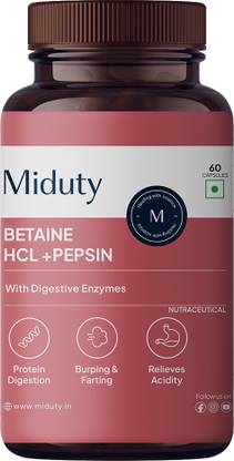 Miduty Betaine HCL & Pepsin - Gas - Acidity - Bloating - Anti-acid Stomach Care