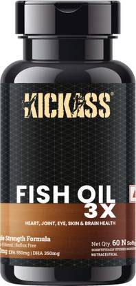 kickass Triple Strength Fish Oil, Omega-3, Micro-Filtered 60 Softgels