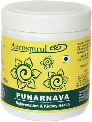 AUROSPIRUL Organic Certified Punarnava Capsules – Rejuvenation- Kidney Health -Veg Capsules