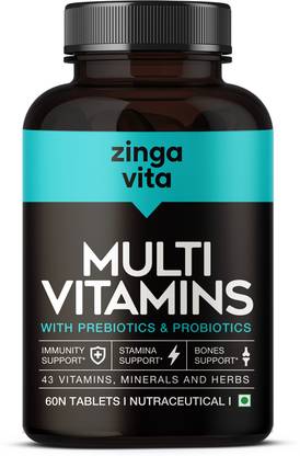 Zingavita Multivitamin Tablets for Men & Women Probiotics & Prebiotics, 100% RDA Vitamin C