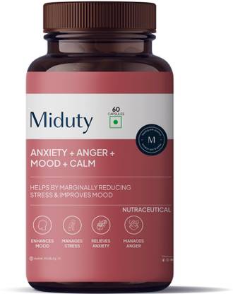 Miduty Anxiety Anger Mood Calm Supplement - KSM-66 Ashwagandha, GABA- Anti Depressant