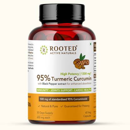 ROOTED Curcumin (95%) with Black pepper Extract (for better absorbtion),1300mg