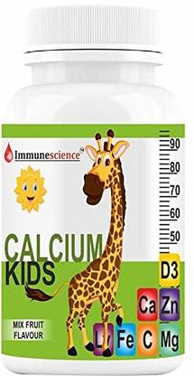 Immunescience Calcium For Kids Supplement For Strong Bone, Teeth, Height, & Growth (Chewable)