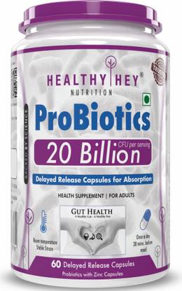 HealthyHey Nutrition Probiotic 20 Billion Cfu Supplement with Delayed-Release 60 Vegetable Capsules
