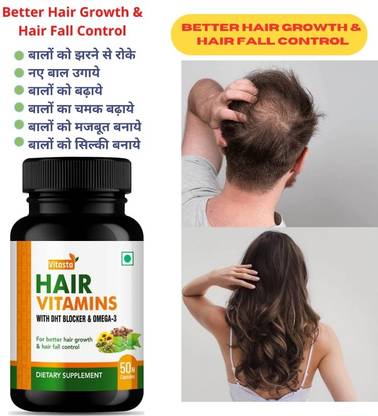 VITASTA Hair Vitamins with DHT blocker &Omega-3 for Hair growth and Hair fall control