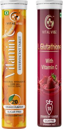 VITAL VIBE L-Glutathione with Hyaluronic Acid & Vitamin C Effervescent Tablets Combo