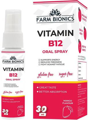 FARM BIONICS Vitamin B12 Oral Spray 30 ML, Mango Immunity Booster Spray for Men & Women