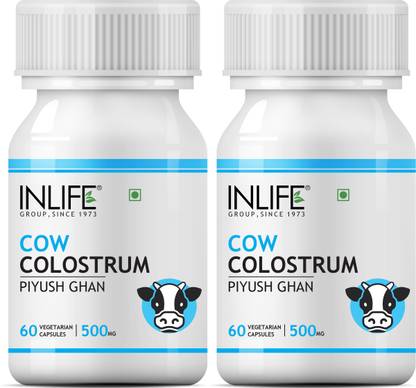 INLIFE Cow Colostrum Supplement, 500mg (60 Vegetarian Capsules) (2 Pack)
