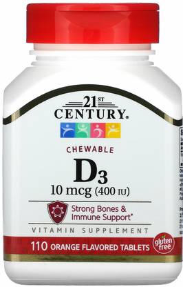 21st Century Vitamin D3, Chewable, Orange, 100 mcg (400 IU), 110 Tablets