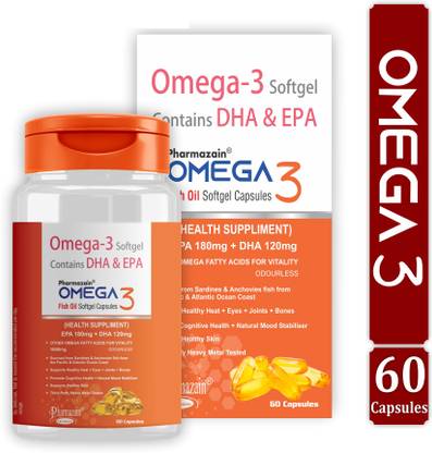 PHARMAZAIN LIFE SCIENCES Omega 3 1000mg Softgel Capsules – EPA DHA Rich Formula for Heart and Brain Care