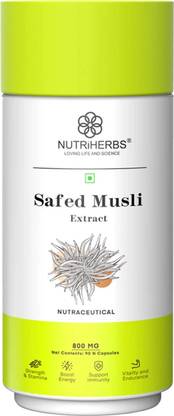 Nutriherbs Safed Musli Powder Capsule|Energy & Vitality Booster Supplement for Men & Women