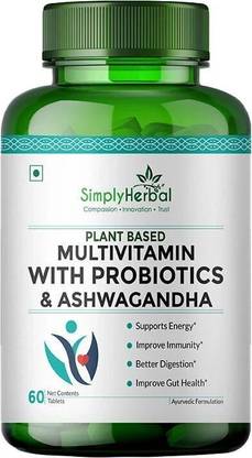 Simply Herbal Multivitamin Tablets with Probiotics & Ashwagandha Enriched with 45 Ingredients