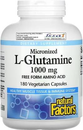 Natural Factors Micronized L-Glutamine, 1,000 mg, 180 Vegetarian Capsules