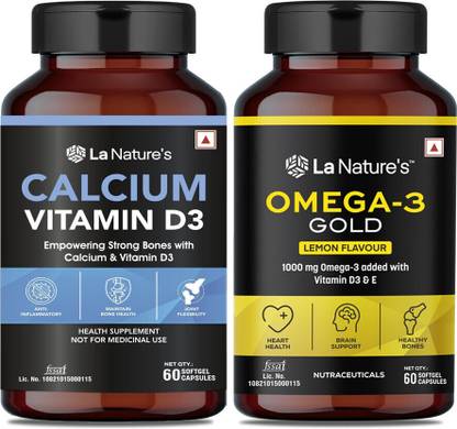 La Natures Calcium & Vitamin D3 + Omega 3 Fish Oil Capsules for Heart & Immune System