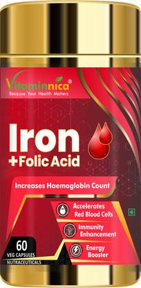 Vitaminnica Iron + Folic Acid Supplement, Vitamin C & Vitamin B12, Support Hemoglobin Level