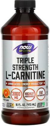 Now Foods Sports, Triple Strength L-Carnitine Liquid, Citrus, 3,000 mg, 16 fl oz (473 ml)