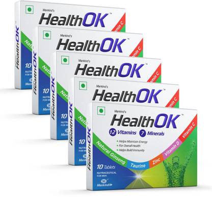 Health Ok Daily Multivitamin With Natural Ginseng for Energy & Overall Health, 10 Tabs x 5