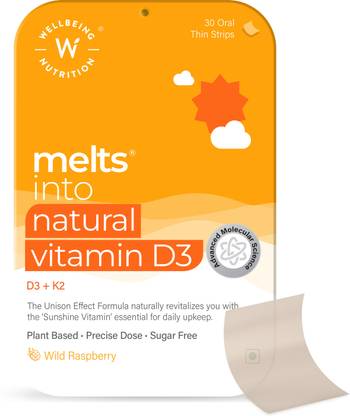 Wellbeing Nutrition Melts Natural Vitamin D3 + K2 (MK-7) for Heart,Muscle,Bone and Cellular Protection