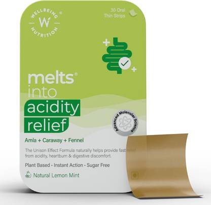Wellbeing Nutrition Melts Acidity Relief, Natural Antacid with Ayurvedic Herbs Amla, Caraway, Fennel