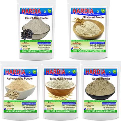 Hardia Ashwagandha shatavari safed musli kaunch beej gokhru powder 125gm combo pack