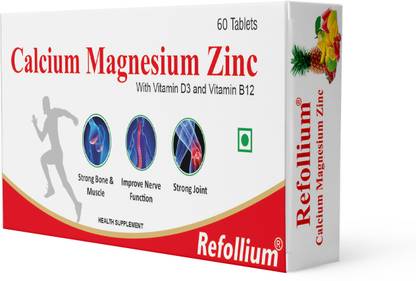 Refollium Calcium 1000mg with Vitamin D3, Magnesium, Zinc & Vitamin B12 for Strong Bone