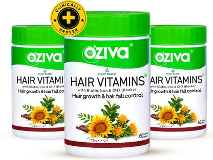 OZiva Hair Vitamins (with Biotin & Iron)for Hair Regrowth & Hairfall Control