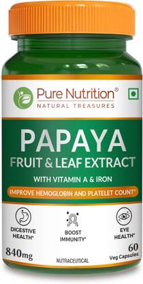 Pure Nutrition Papaya Extract with Vitamin C & Iron | Improves Platelet Count 600mg (720 IU)