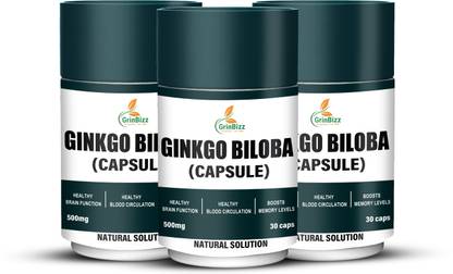 grinbizz Ginkgo Biloba Capsule Help Improve Focus, Learning & Reduce Stress/Mind Wellness