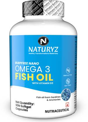 NATURYZ Nano Encapsulated BURPFREE Omega 3 Fish Oil 2000 Mg with Vitamin D3