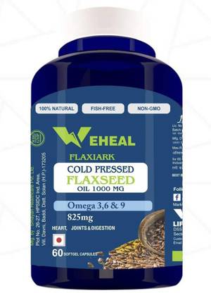 FLAXIARK Weheal Cold Pressed Flaxseed Oil Capsules 1000mg with Omega 3 6 9