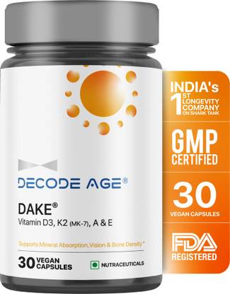 Decode Age DAKE Supplement, Vitamin D3, K2 (MK7), A & E Supports Vision, Immunity
