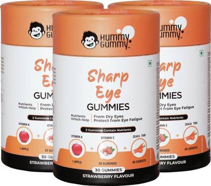 HUMMY GUMMY Sharp Eye Gummies For Kids & Adults Strawberry Flavor (90 Gummies, Pink)