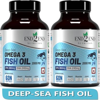 End2End Nutrition Omega 3 Fish Oil 2000mg with 360mg EPA & 240mg DHA - Heart Brain and Eye Health