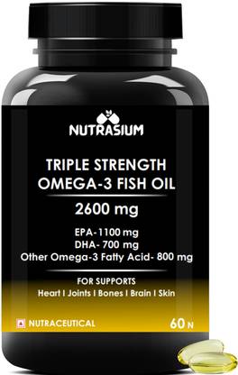 NUTRASIUM Triple Strength Omega-3 Fish Oil 2600 mg | For Heart, Joint, Skin, Eye, brain
