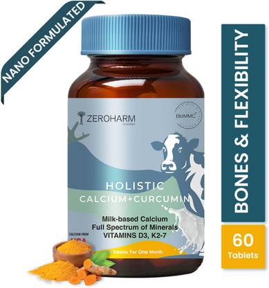 ZEROHARM Holistic Calcium & Curcumin - Improves Joint Health, Strengthens Bones & Muscles