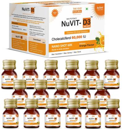 The Old Natural Nuvit D3 Vitamin D3 60000 iu I 60K iu Sugar Free Nano Shots I 20 shots of 5ml,