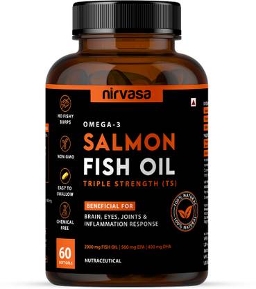 Nirvasa Omega 3 Salmon Fish Oil (Triple Strength) Softgels | For Heart, Brain & Bones
