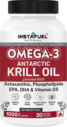INSTAFUEL Superba Krill Oil with Phospholipids, Omega3, Astaxanthin & Vitamin D3 for Brain