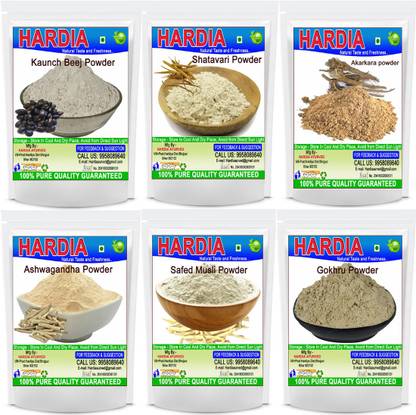 Hardia Ashwagandha safed musli shatavari gokhru kaunch beej akarkara powder combo pack