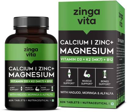 Zingavita Calcium Magnesium Zinc Tablets with Vitamin D3, K2 & B12 Supports Joint Health