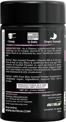 NutriJa 100% Pure Myo Inositol Powder (Vitamin B8) Supplement