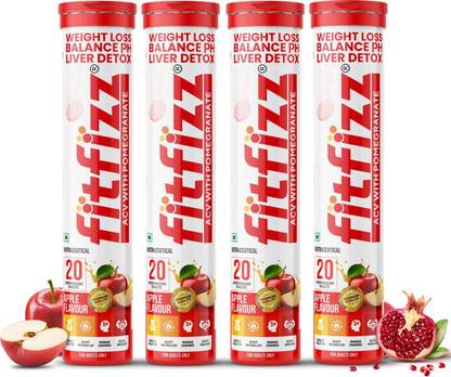 FITFIZZ Apple Cider Vinegar 80 Effervescent Tablets Apple Flavour with Vitamin B12